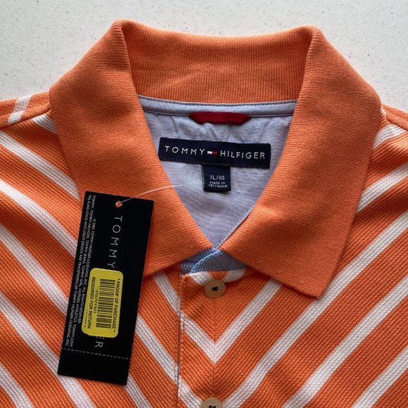 TOMMY HILFIGER POLO SHIRT XL ORANGE DIAGONAL STRIPE VERY UNIQUE SHIRT - Picture 3 of 16